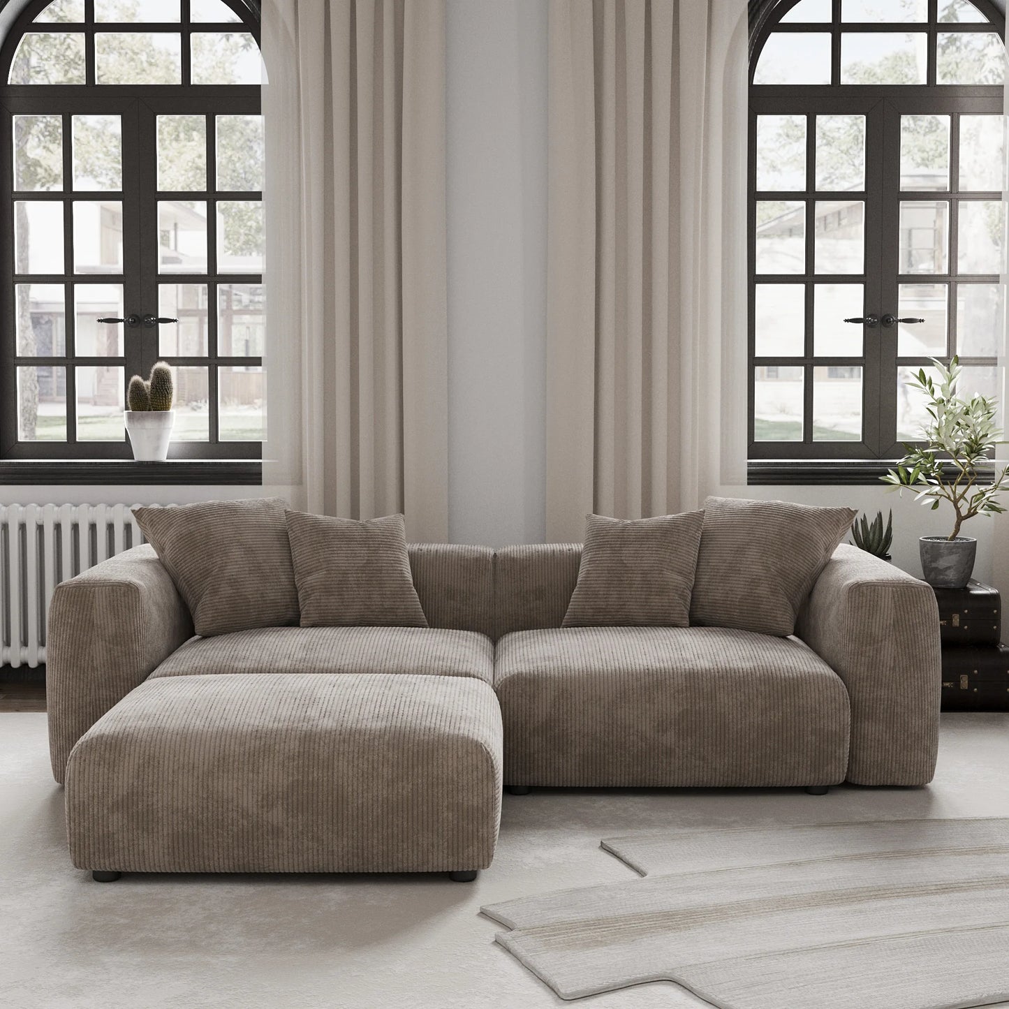Modern Corduroy Sectional Sofa With Chaise 102Inch L Shaped Couch Hardwood Frame