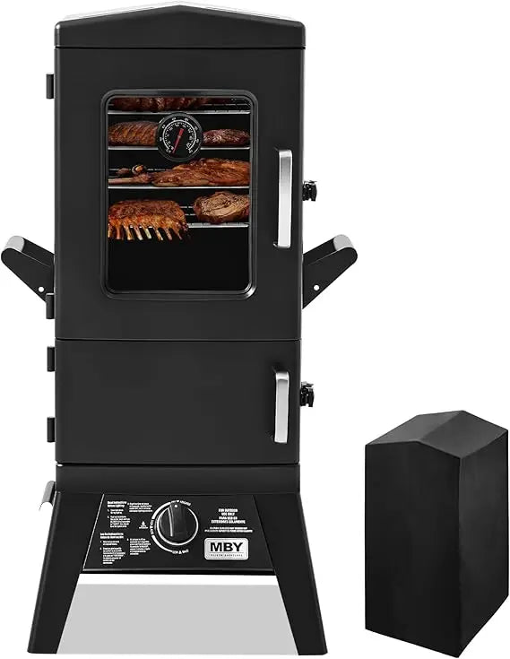 Propane Smoker With Cover Vertical Gas Grill Temp Control