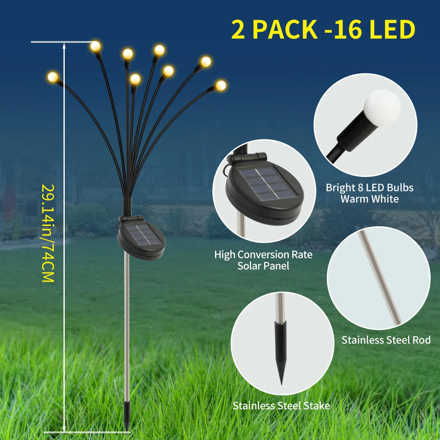 8 Head Solar Firefly Lights LED Outdoor Decorative Garden Waterproof Pathway