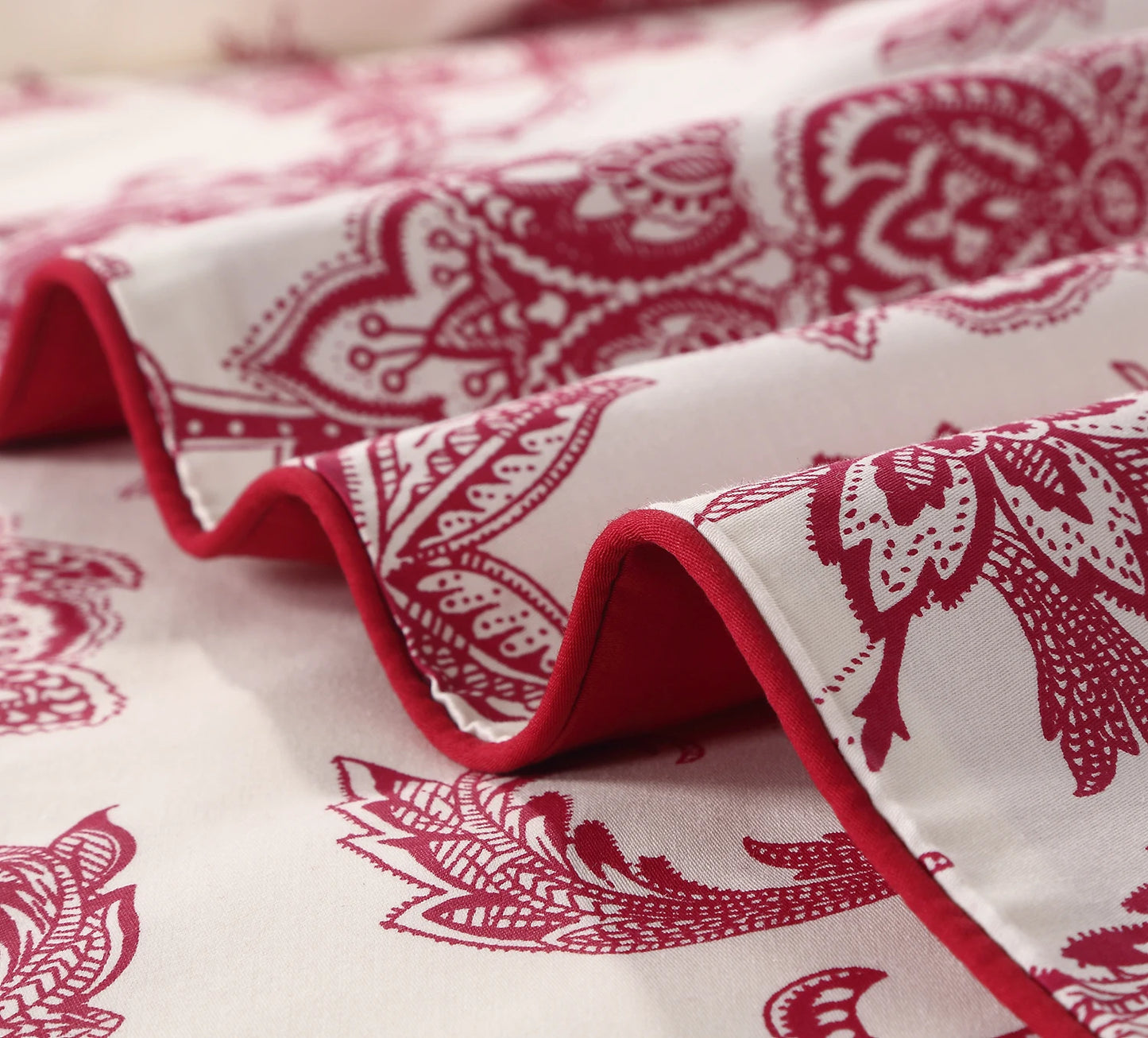 3Pc 600TC 100 Percent Egyptian Cotton Duvet Cover Set Vintage Red Floral Moire