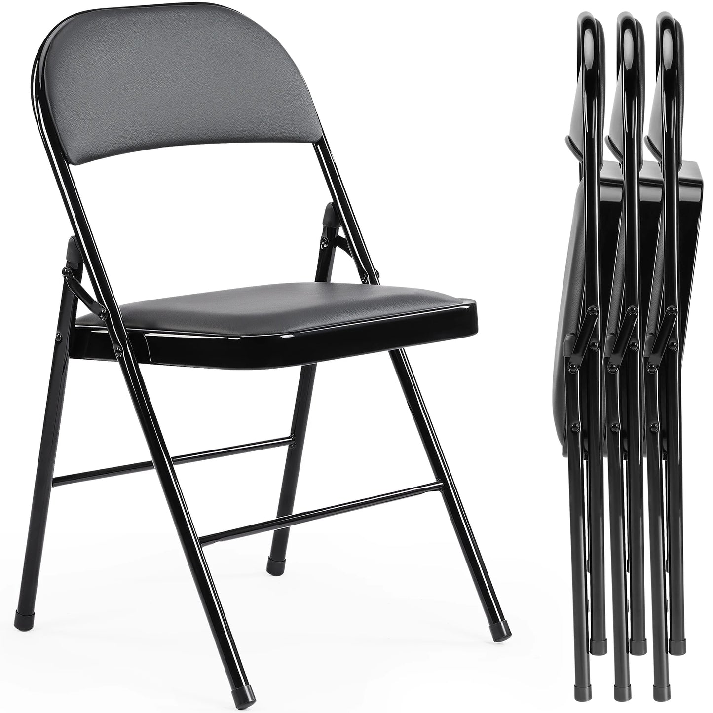 JHK Faux Leather Padded Folding Chairs 4 Pack Sturdy Metal Frame For Home Office