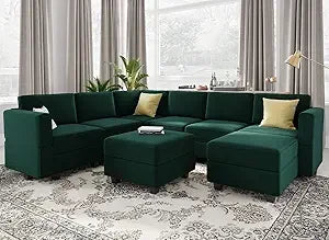 Modular Sectional Sofa with Storage Seat Oversized U Shaped Couch with Reversible Chaise Sofa Set with Ottoman Velvet Grey