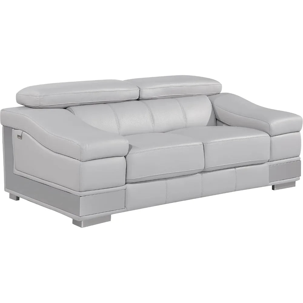 Modern Contemporary Top Grain Italian Leather Living Room Chair, Loveseat, Sofa, 3-Piece Set, Rhino