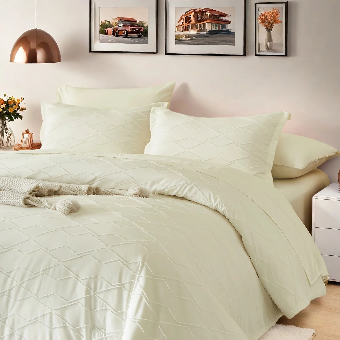 Boho Farmhouse Comforter Set Queen King Size Bed In A Bag Geometric Tufted