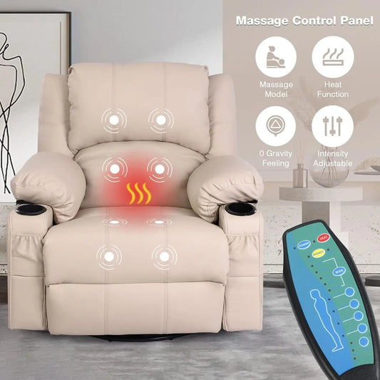 Rocker Recliner Chair with Massage and Heated,Overstuffed Leather Swivel Rocking Recliner Chairs for Adults, Manual Lounge Chair