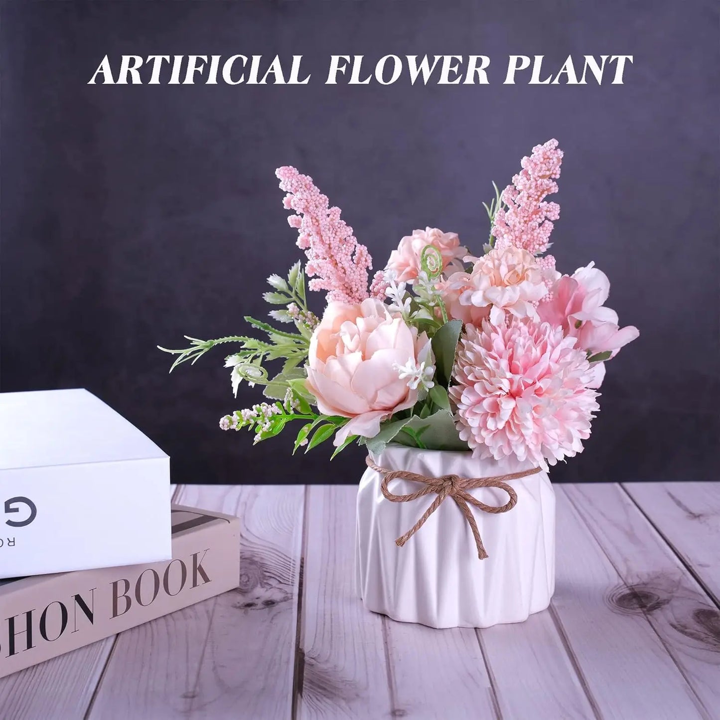 Pink Hydrangea Artificial Flowers in Ceramic Vase Home Office Decor