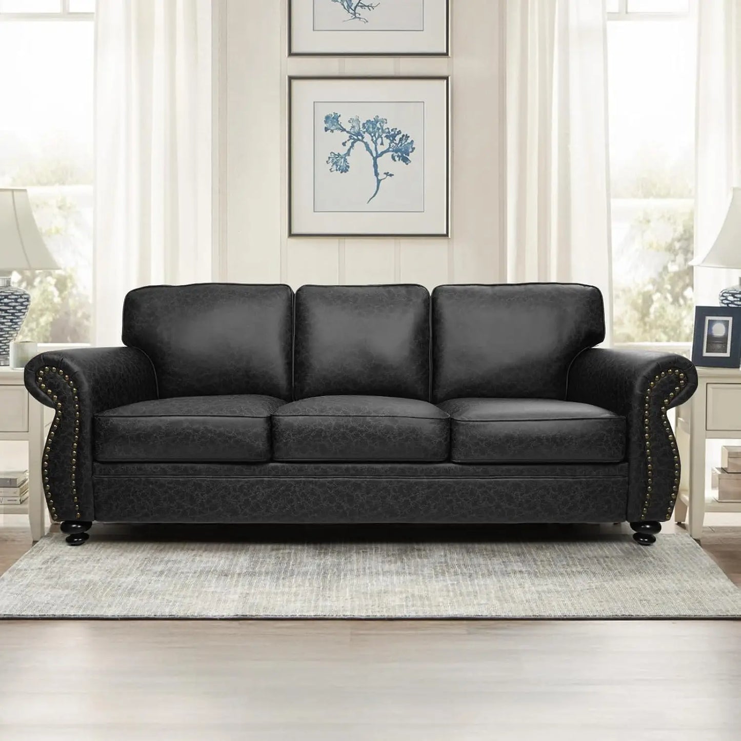 Mid Century Modern 3 Seater Sofa Rivet Design With Removable Cover