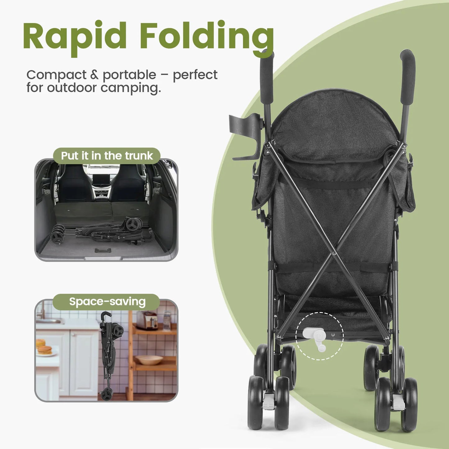 Lightweight Folding Kids Stroller Sit Or Lie Down Four Wheel