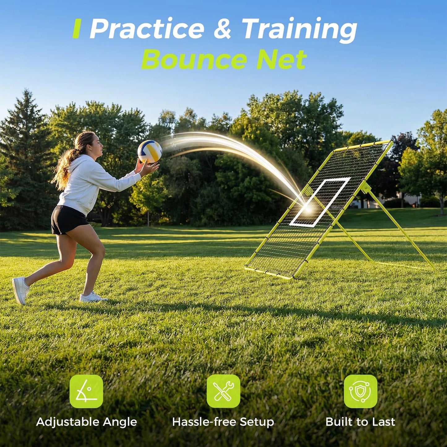 7x4ft Volleyball Rebounder Net Adjustable Angle For Solo Training Practice