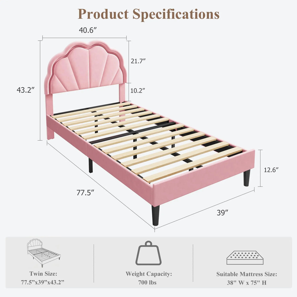Twin Full Queen Upholstered LED Bed Frame, Velvet Shell Headboard, Adjustable Height, Underbed Storage, No Box Spring Needed, Easy Assembly
