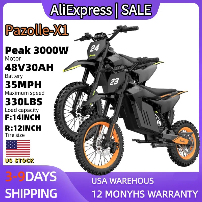 Pazolle 3000W Electric Dirt Bike With Hydraulic Brakes 48V 30Ah All Terrain