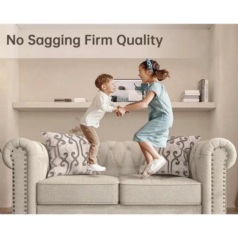 Classic Chesterfield Sofa Set 82'', Tufted Sofa Couch Set with Solid Wood Legs Thick Cushion, Pet-Friendly 3-Seater Sofas