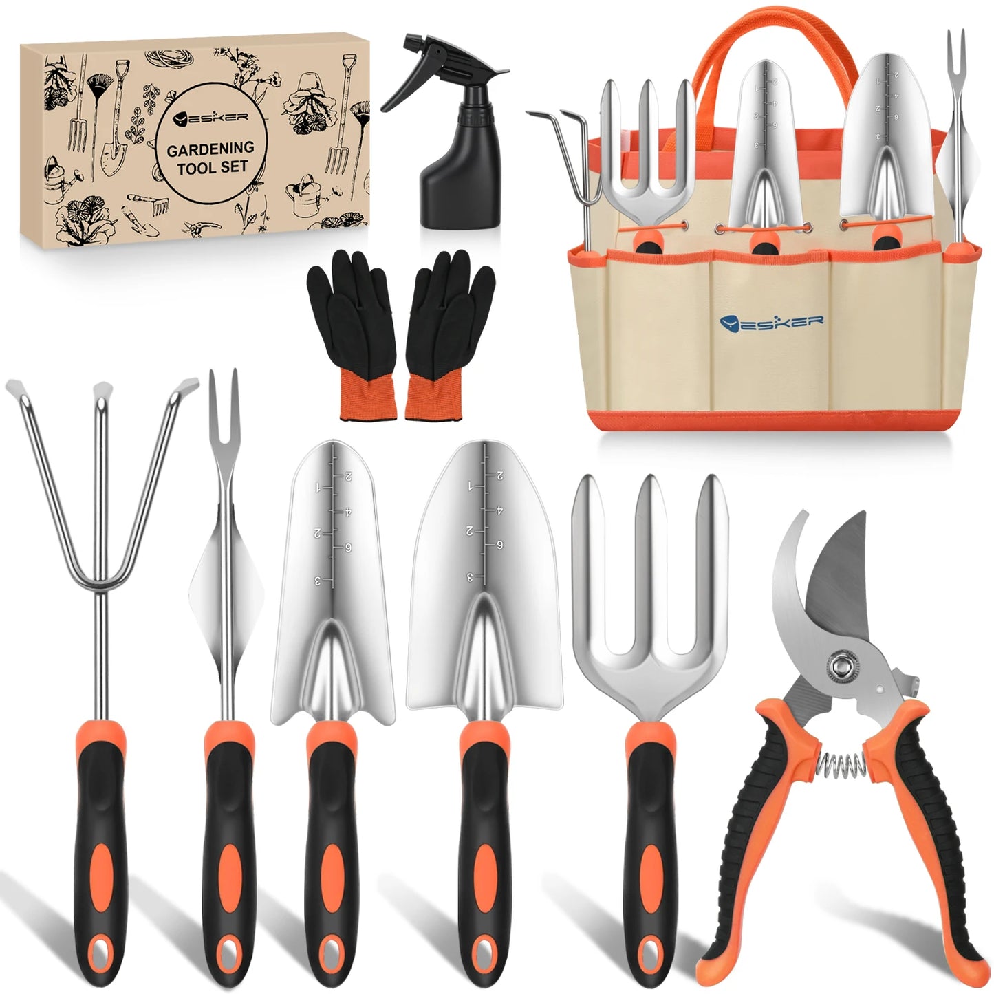 Gardening Tools Heavy Duty Garden Tool Set Gardening Supplies Gifts for Women Men Gardening Hand Tool Kit with Non-Slip Ergonomic Handle, Garden Bag, Durable Gloves and Shears
