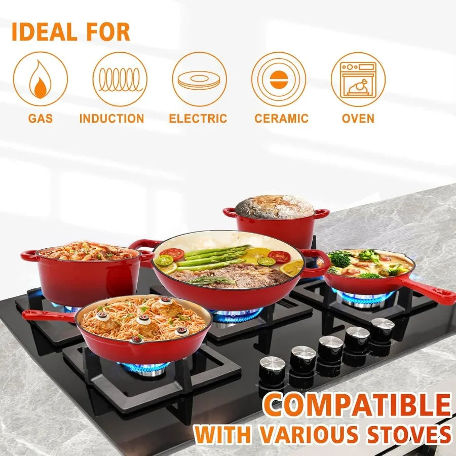 8 Piece Enameled Cast Iron Cookware Set With Dutch Oven