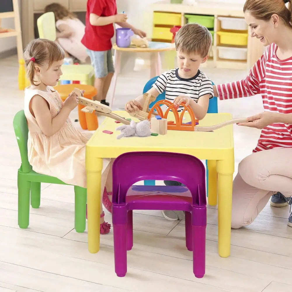 Kids Table and 4 Chairs Set for Toddlers Colorful Activity Play Furniture