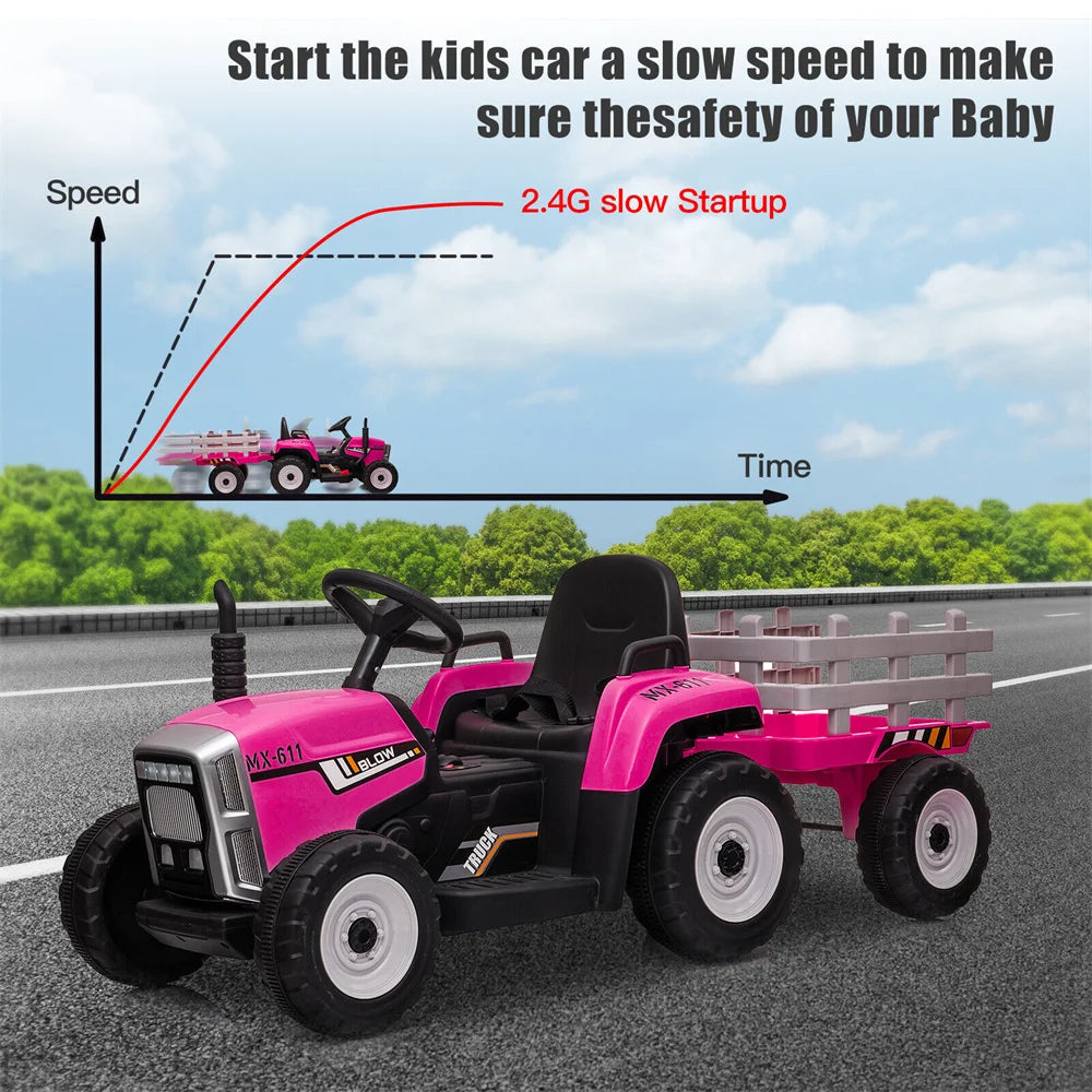 12V Kids Electric Ride On Tractor With Trailer Remote Control For Ages 3 To 8