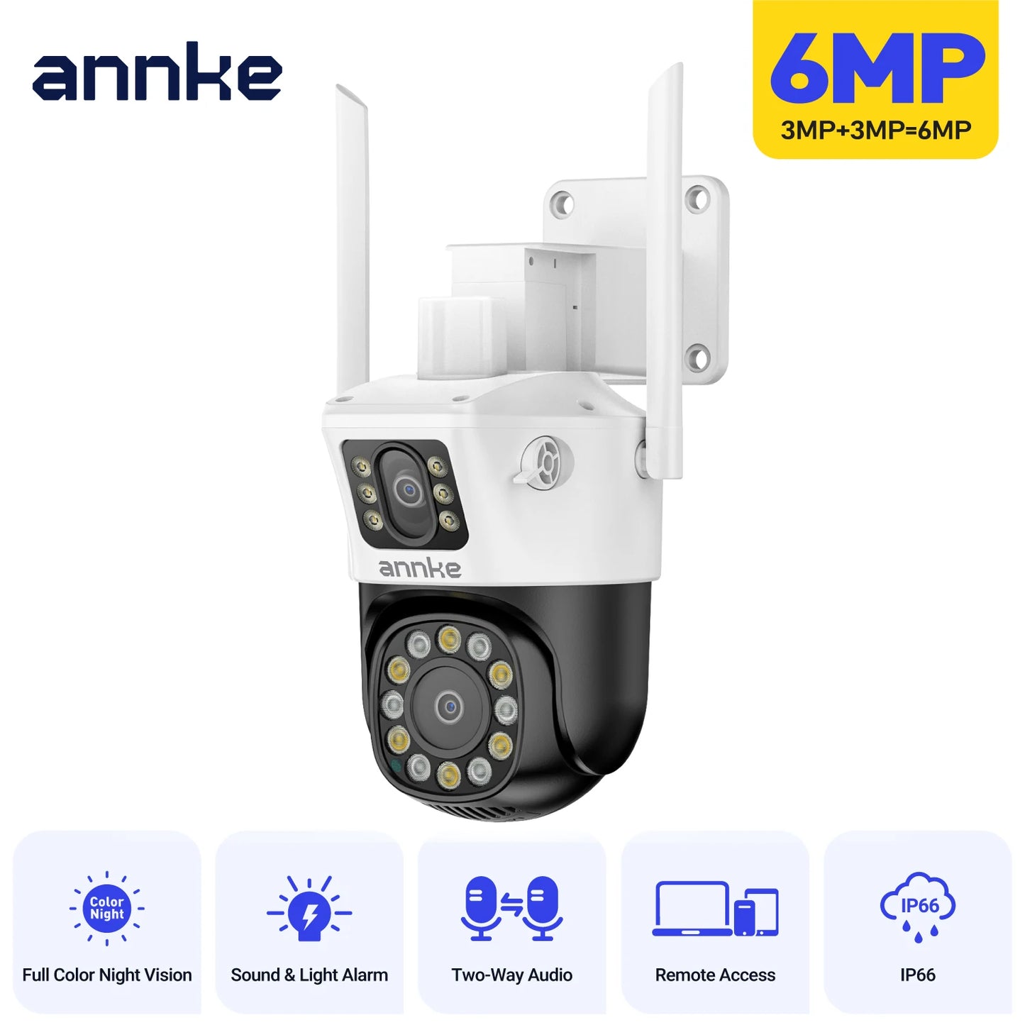 ANNKE 6MP Dual Lens Outdoor Wireless WiFi PT Camera Red Blue Siren Two Way Audio