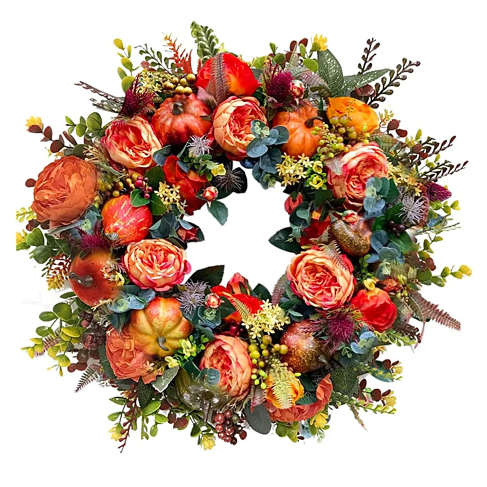 Autumn Round Wreath Decorative Artificial Autumn Garland Festival Theme Farmhouse Party Decoration