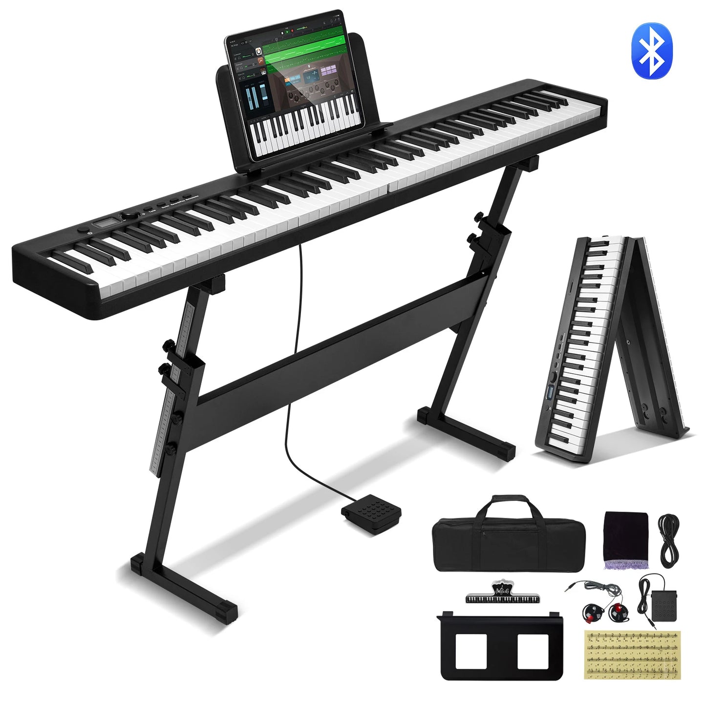 88 Key Folding Bluetooth Keyboard Piano Rechargeable MIDI Foldable For Beginners
