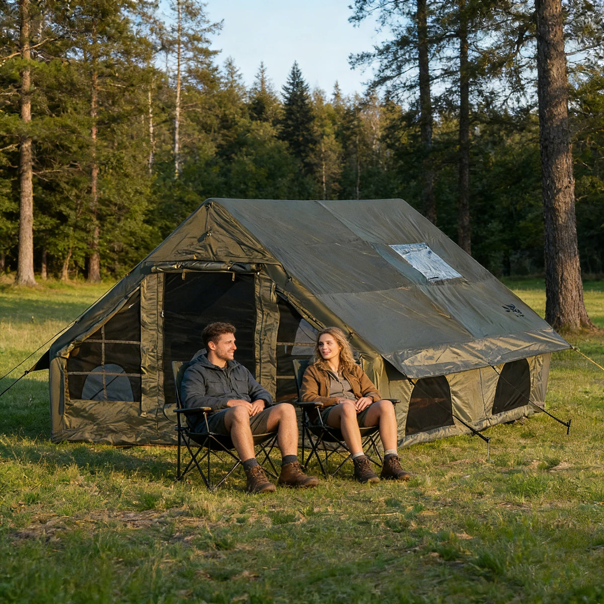 PAKICETUS Luxury Inflatable Camping Tent with Skylight Quick Setup Blow Up Tent with Air Pump 4-6 Persons Large Family Portable Outdoor Tent for Camping Hiking Backyard