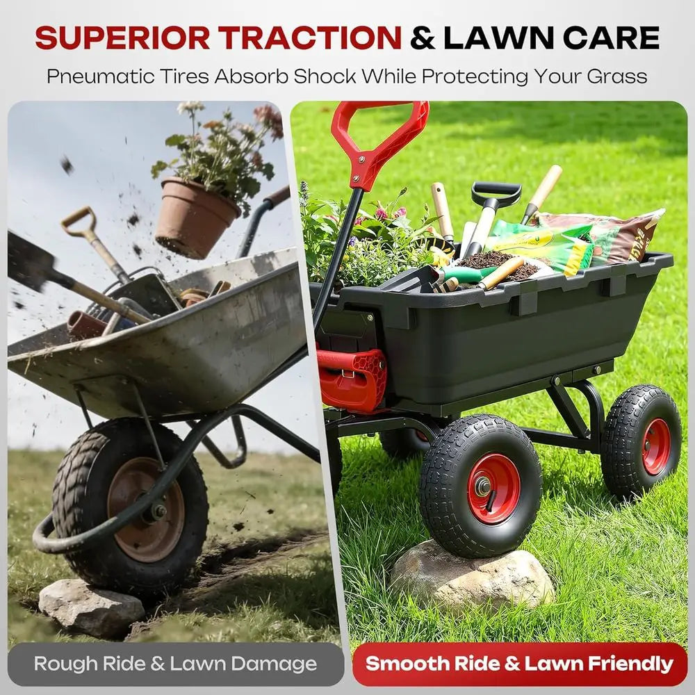 900 Lb Garden Dump Cart Heavy Duty Wheelbarrow 10 Inch Pneumatic Tires