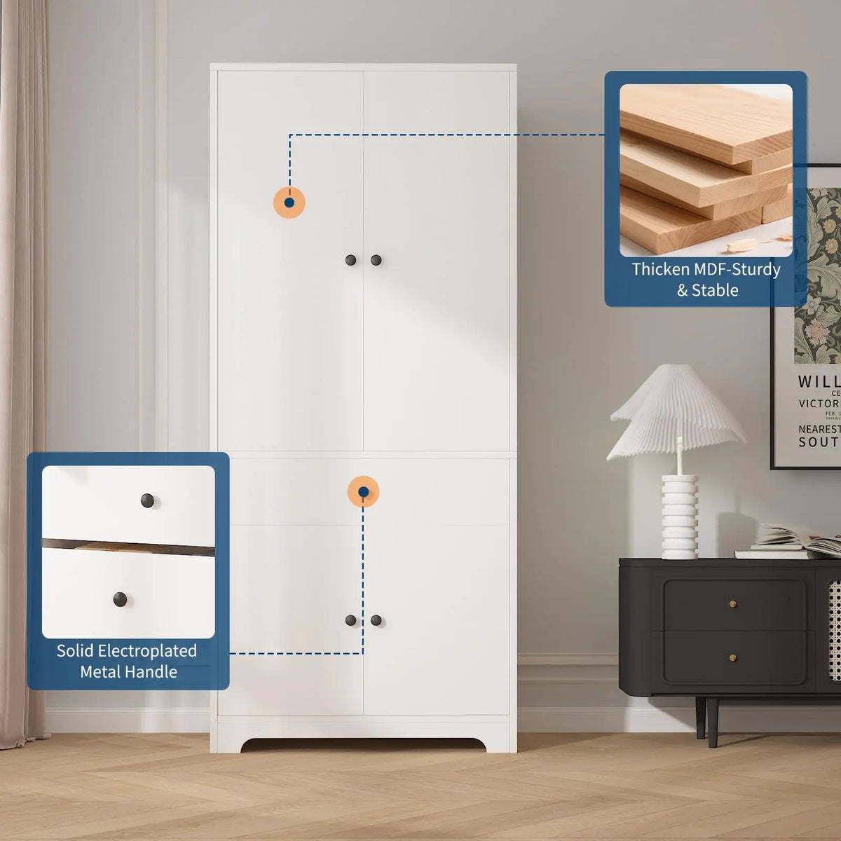 71 Inch Wooden Armoire Wardrobe With Four Doors One Drawer And Shelves