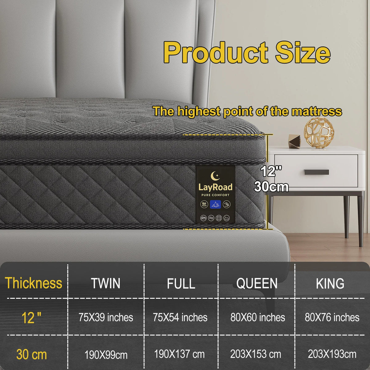 12 Inch Queen Gel Memory Foam Mattress Cooling Pocket Spring Medium Plush Feel