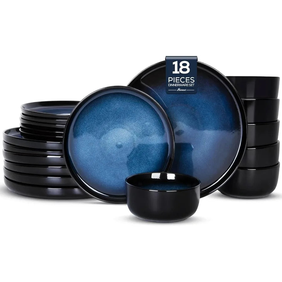 Ceramic Dinnerware Set 18 Pcs for 6 Stoneware Plates and Bowls Chip Resistant