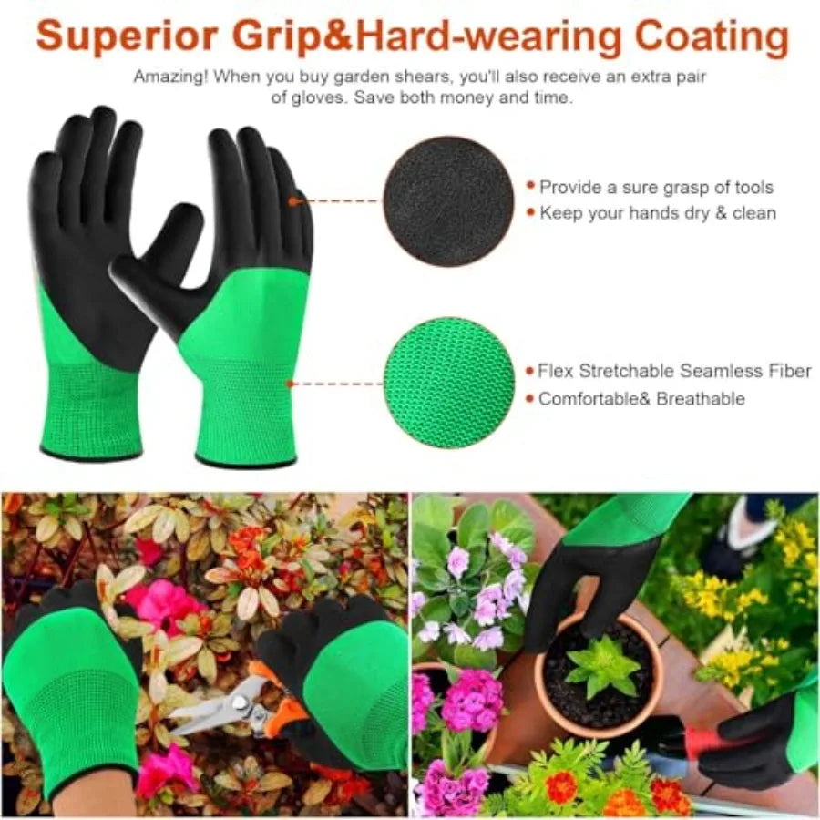 3 Pack Garden Pruning Shears Stainless Steel Blades Handheld Pruners Set with Gardening Gloves
