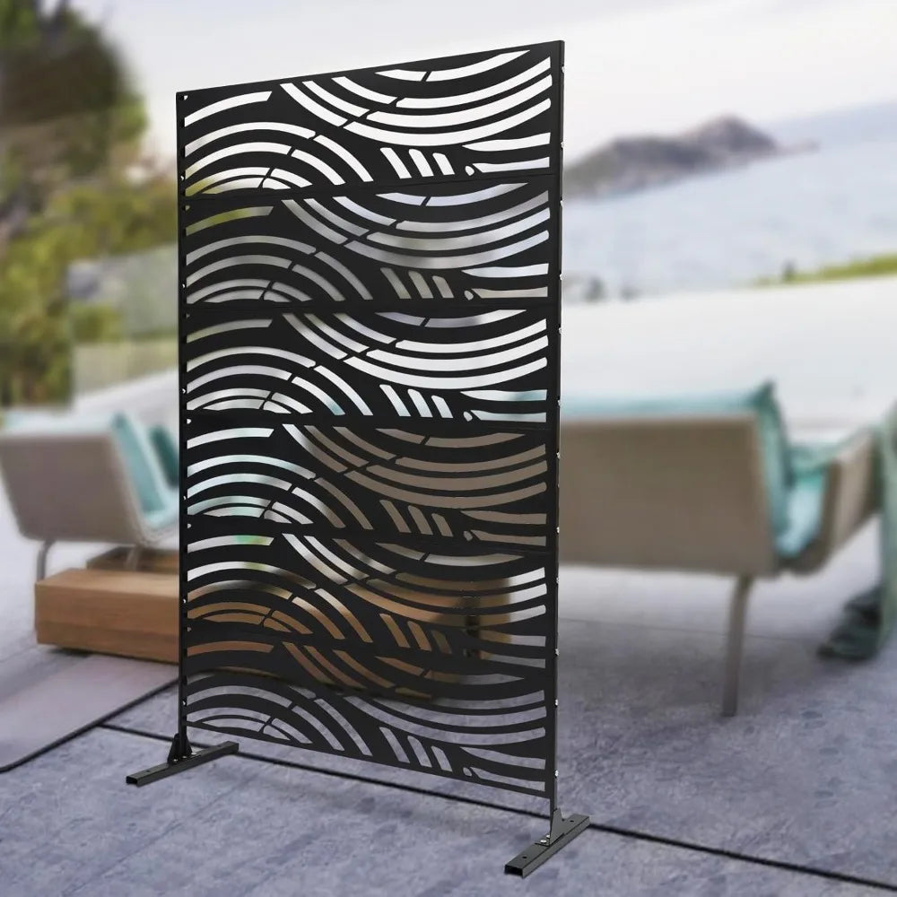 Outdoor Metal Privacy Screen Fence Freestanding Privacy Panels Decorative Divider for Porch Balcony Lawn Garden (Black)