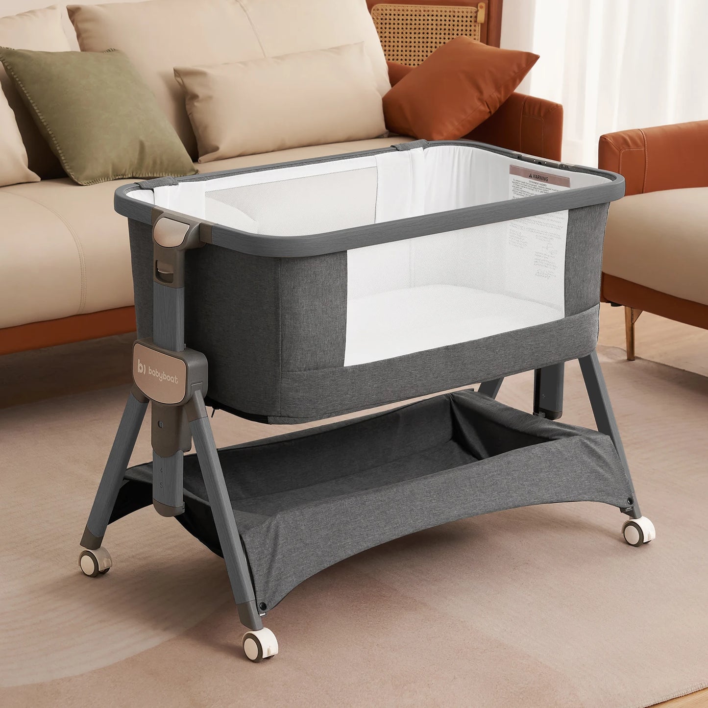 Cozy 2 Baby Bedside Bassinet 3 in 1 Portable Crib with Mattress and Wheels