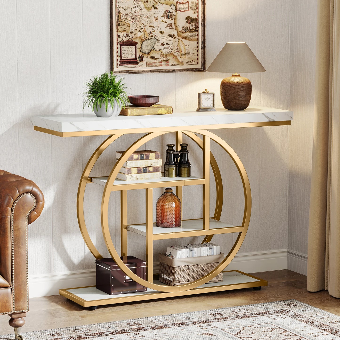 41.3 Inch Industrial Console Table 4-Tier Entryway Sofa Table for Living Room