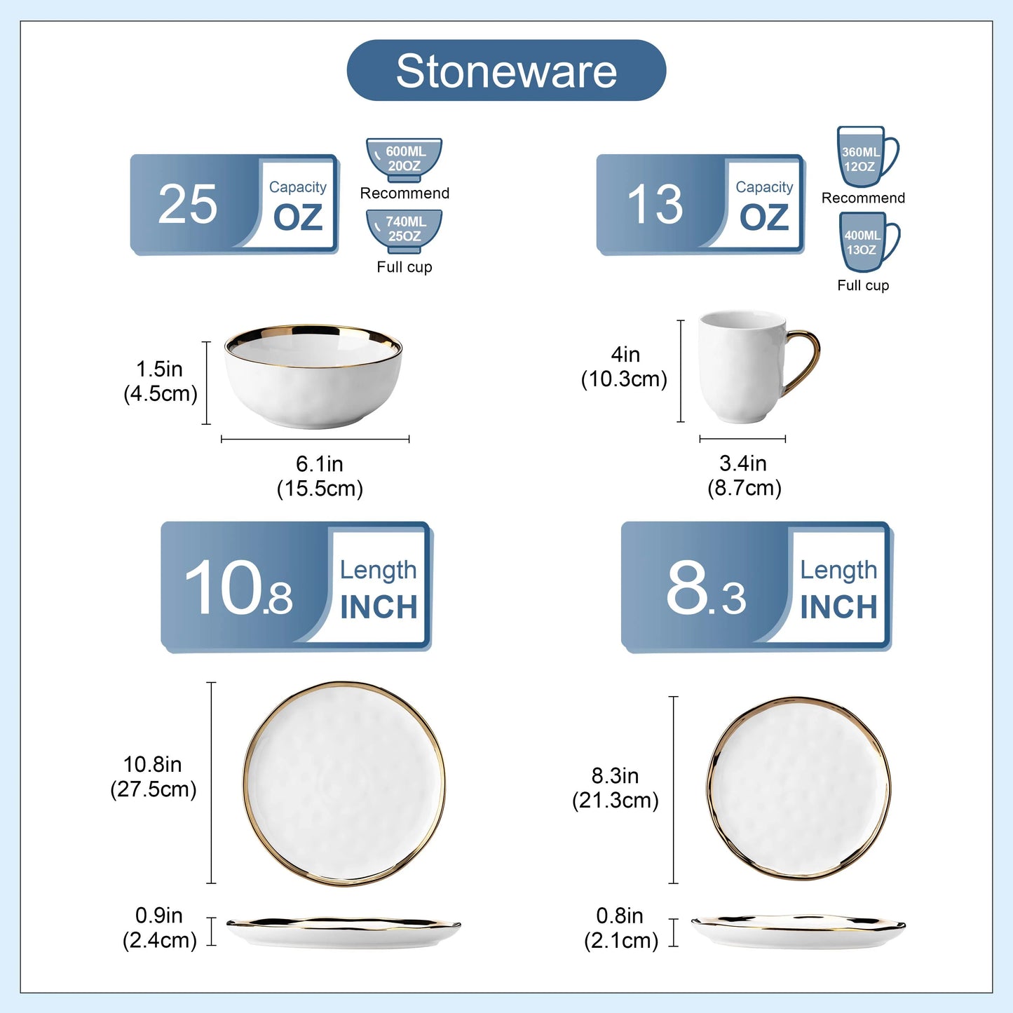 LoveCasa White Handmade Stoneware Dinnerware Set With Gold Trim 16 And 32 Piece