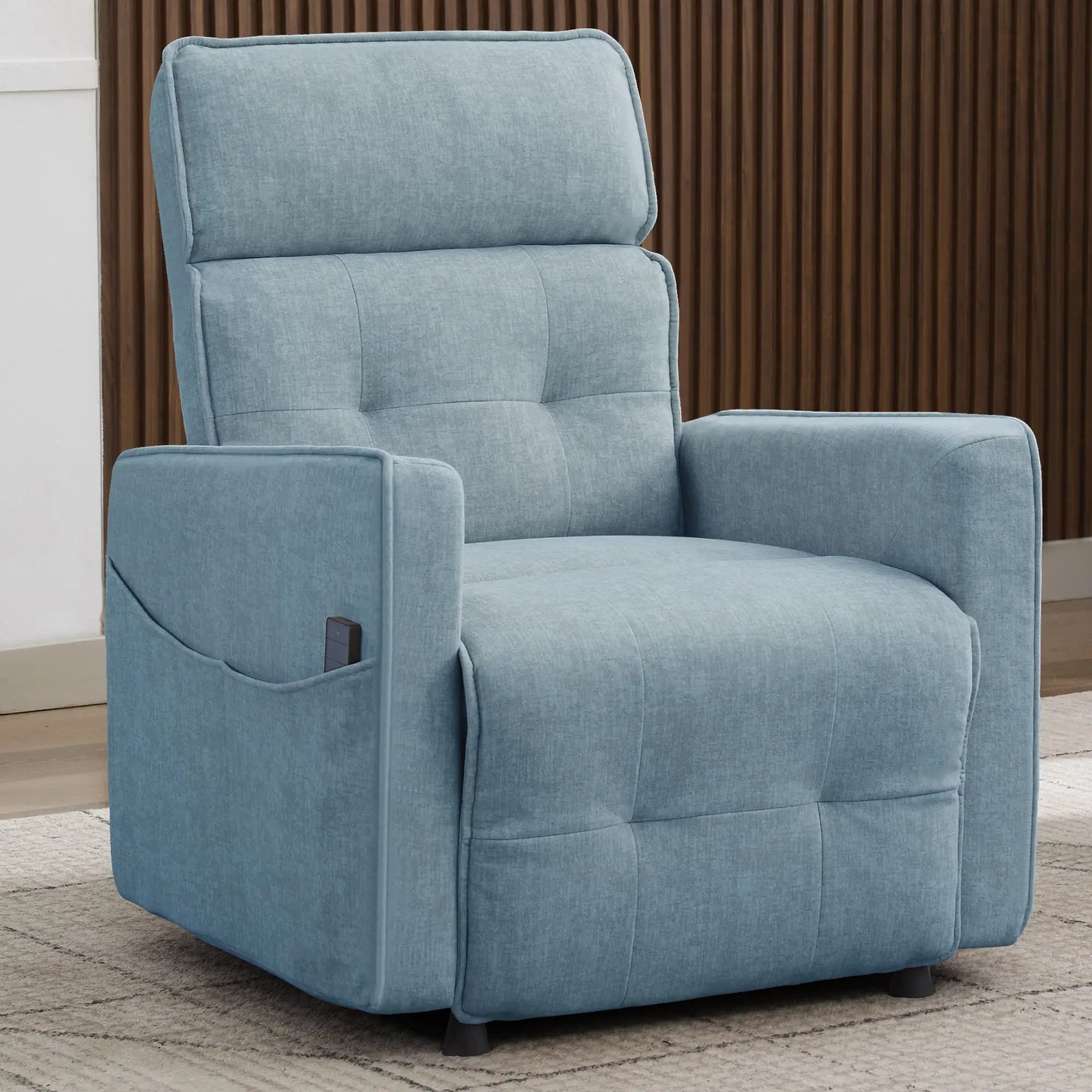 Electric Power Velvet Recliner For Adults With One Touch Adjustment And Pockets