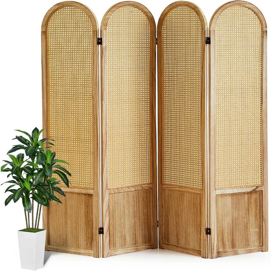 Room Divider 4 Panel, Folding Privacy Screen, Foldable Wood Divider Room Dec, Rattan Room Divider, Portable Partition Screen, Wa