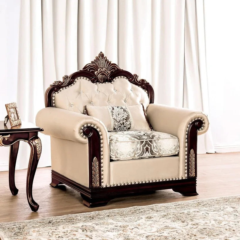 3-Piece Upholstered Sofa Set with Tufted Back & Rolled Arms, Beige