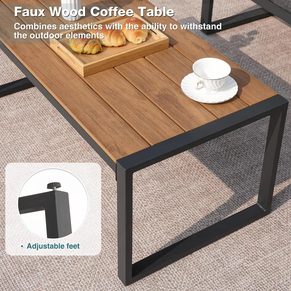 Exclusive Deal   4-Piece Outdoor Patio Furniture Set with Coffee Table Metal Conversation Set and Upgraded Beige Washable