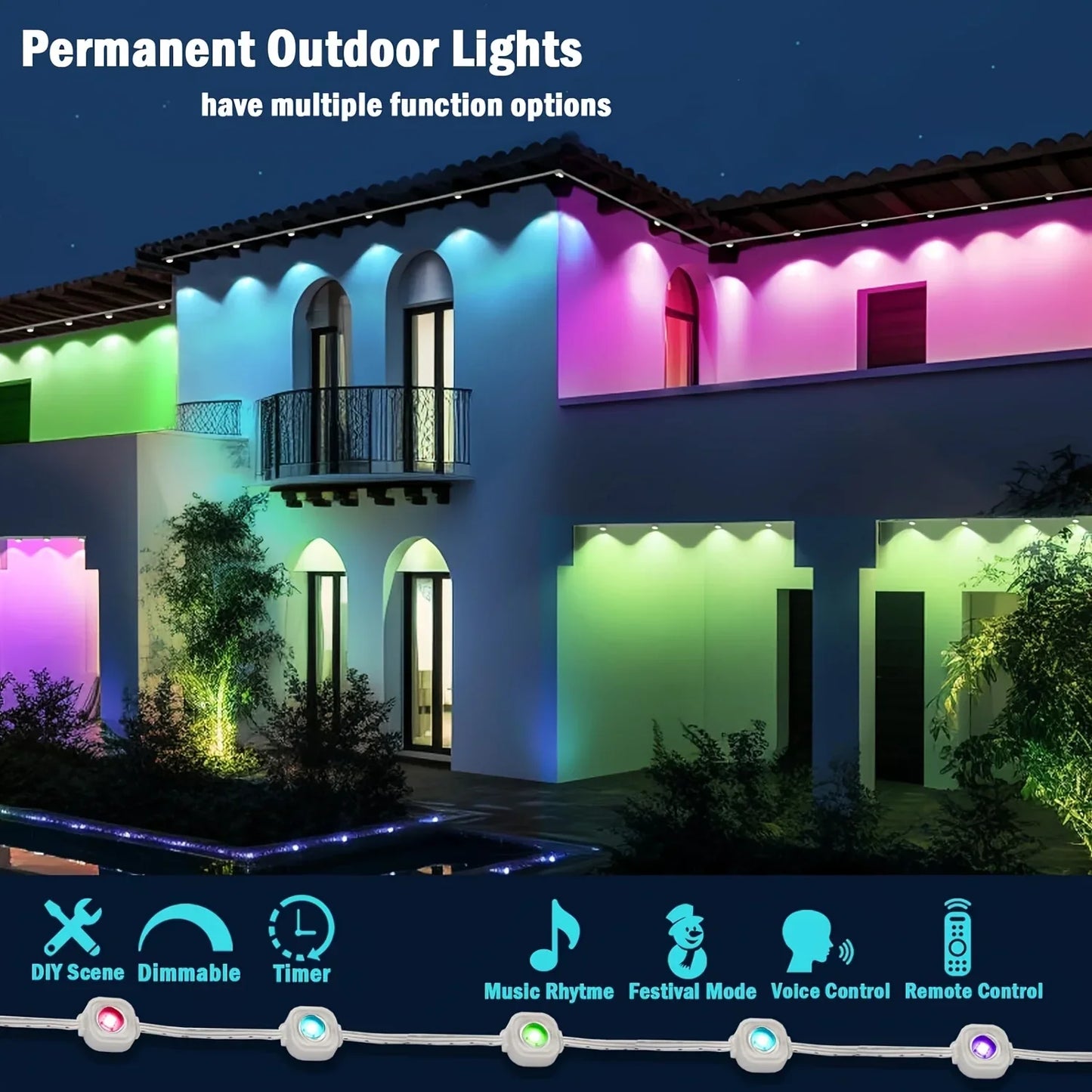 MIMIRGB Outdoor Eaves Lights LED String With App Control DIY Scene Modes