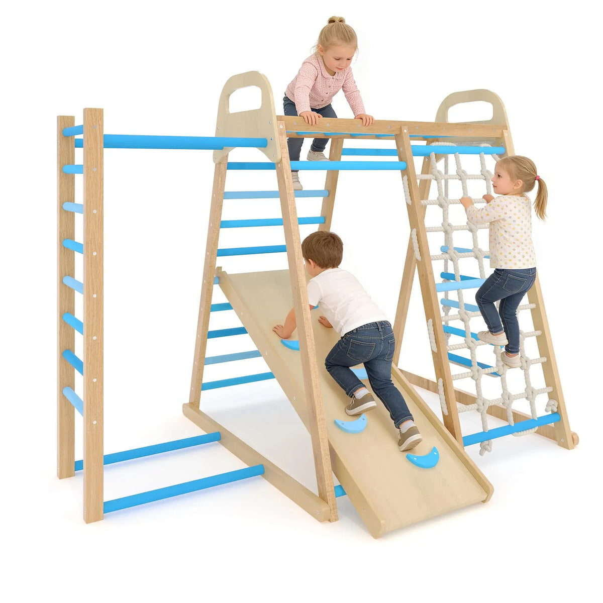 Foldable Wooden Climbing Triangle 7 In 1 Indoor Play Set For Kids Age 3