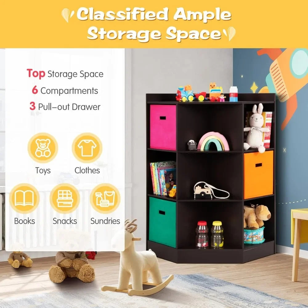 Kids Toy Storage Organizer Nine Cubby Bins Display Shelf