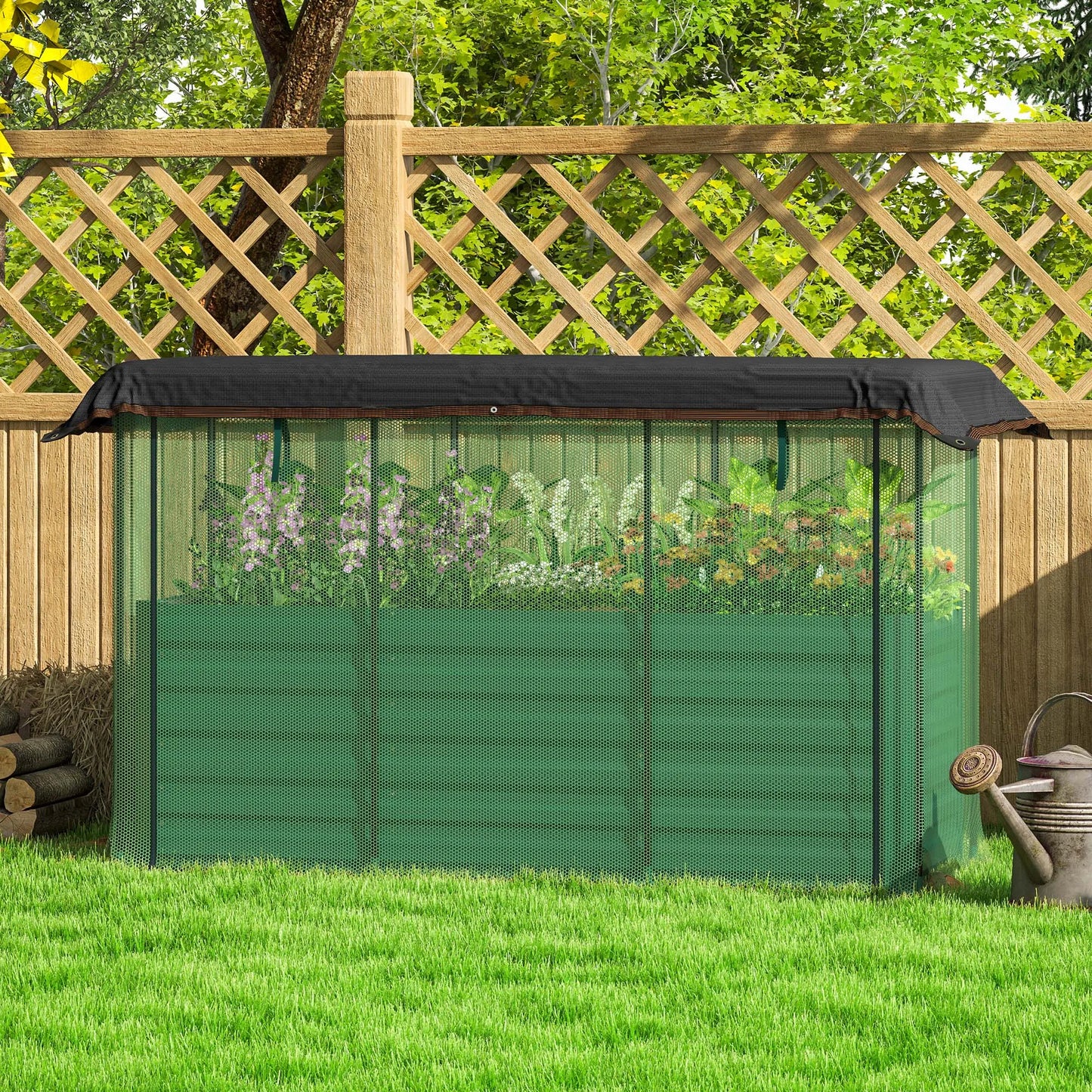 Galvanized Raised Garden Bed with Crop Cage & Shade Cloth, Green