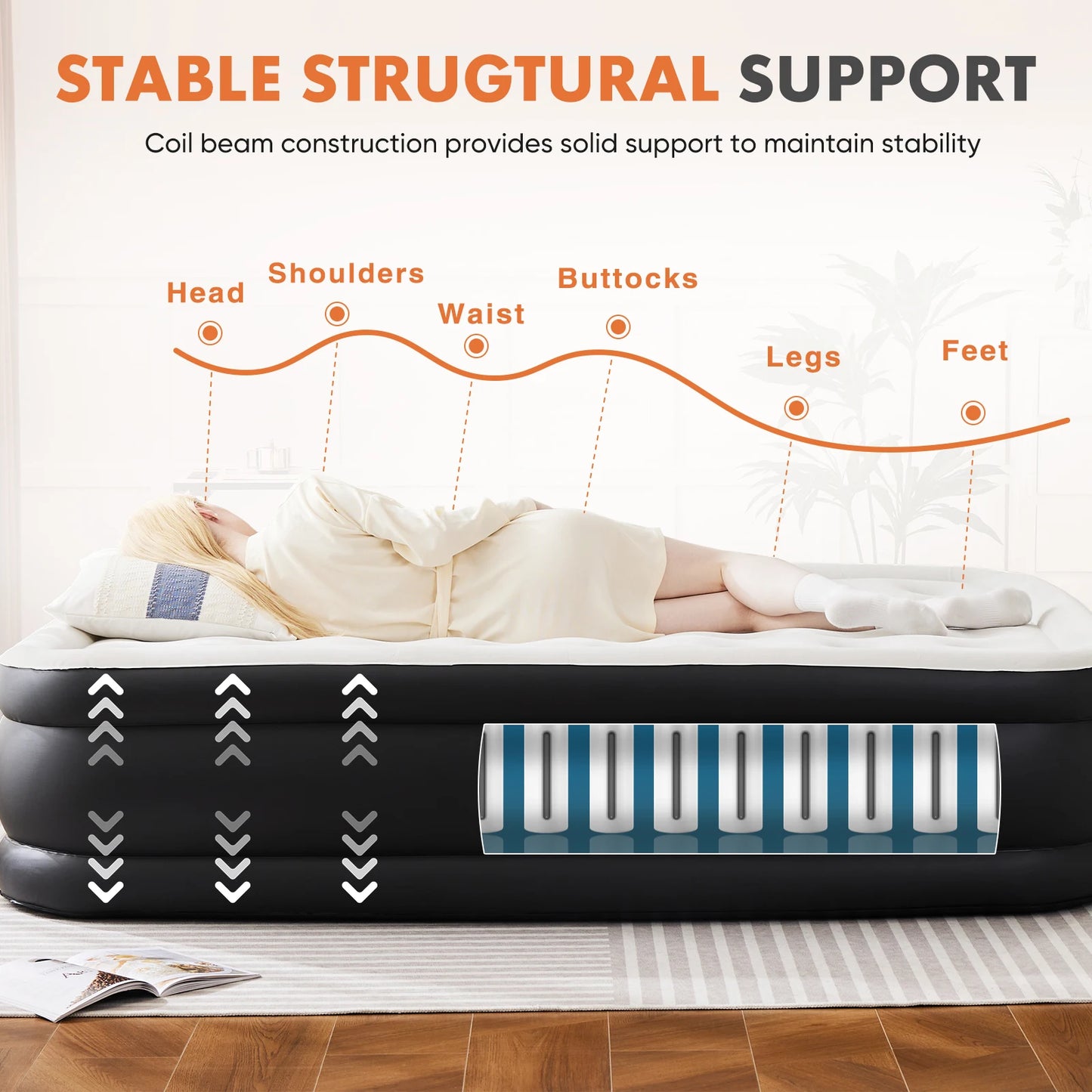 JHK Queen Twin Size Air Mattress Blow Up Double Height Non Slip Bottom 660 Lbs