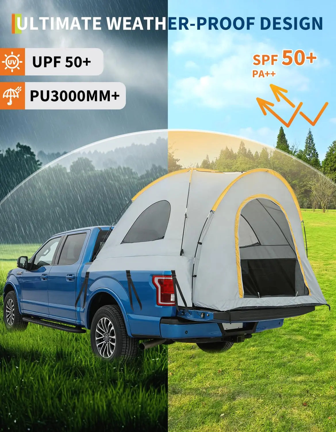 Waterproof Double Layer Truck Bed Tent With Awning 210D Oxford Fits 5 To 6 Feet
