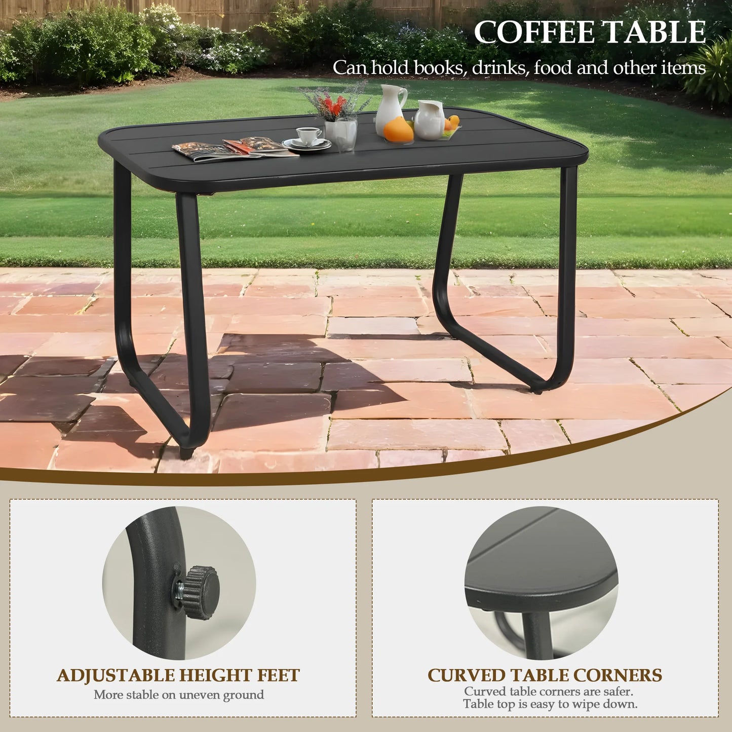 Outdoor Patio Furniture Set 8-Piece, Weather-Resistant Textilene Metal Conversation Set with Loveseat, Chairs & 2 Side Tables, All-Weather Frame for Backyard Porch Deck Garden Poolside
