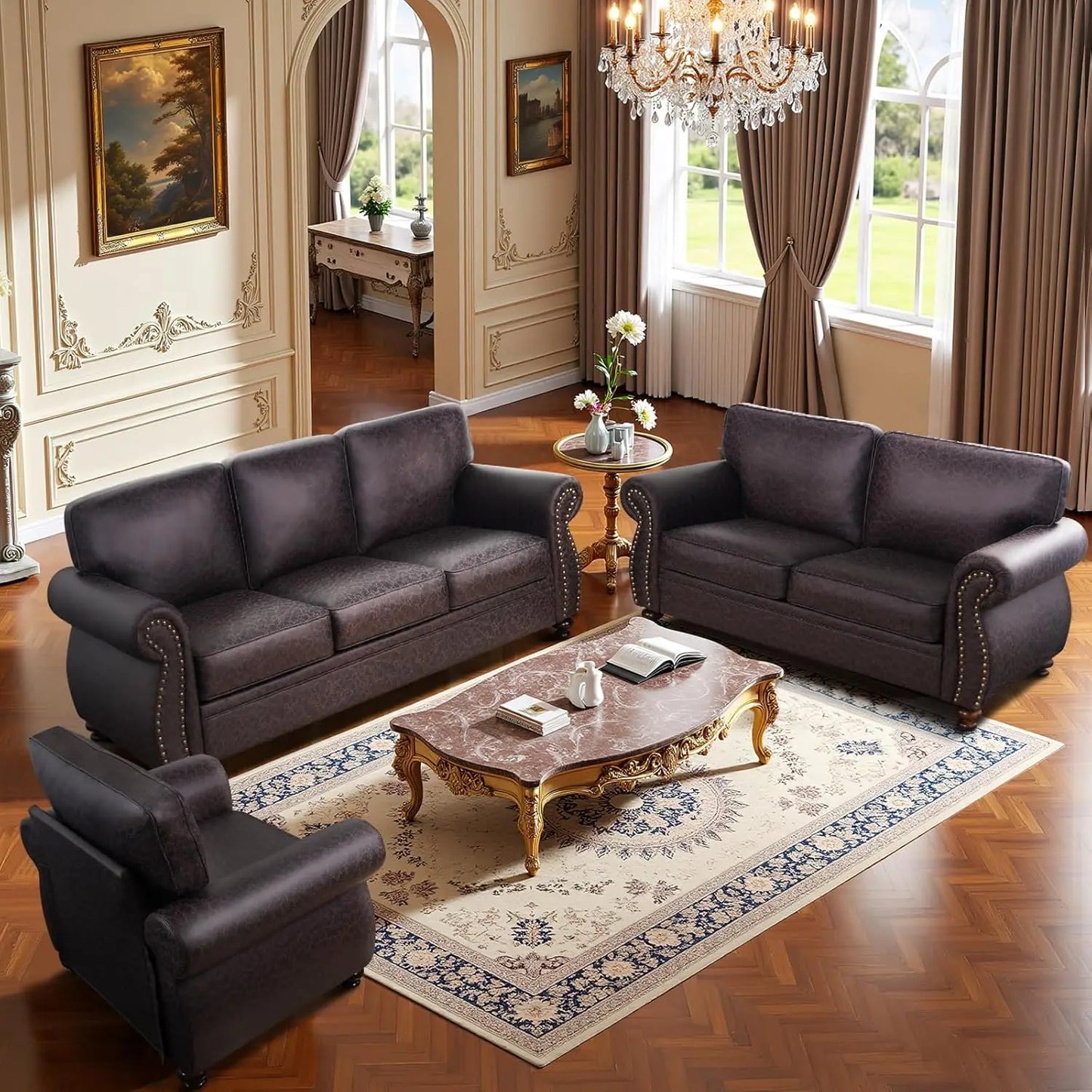Mid Century Modern 3 Seater Sofa Rivet Design With Removable Cover