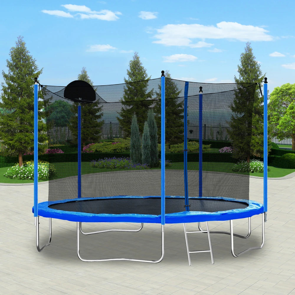 12ft Trampoline For Adults And Kids With Basketball Hoop
