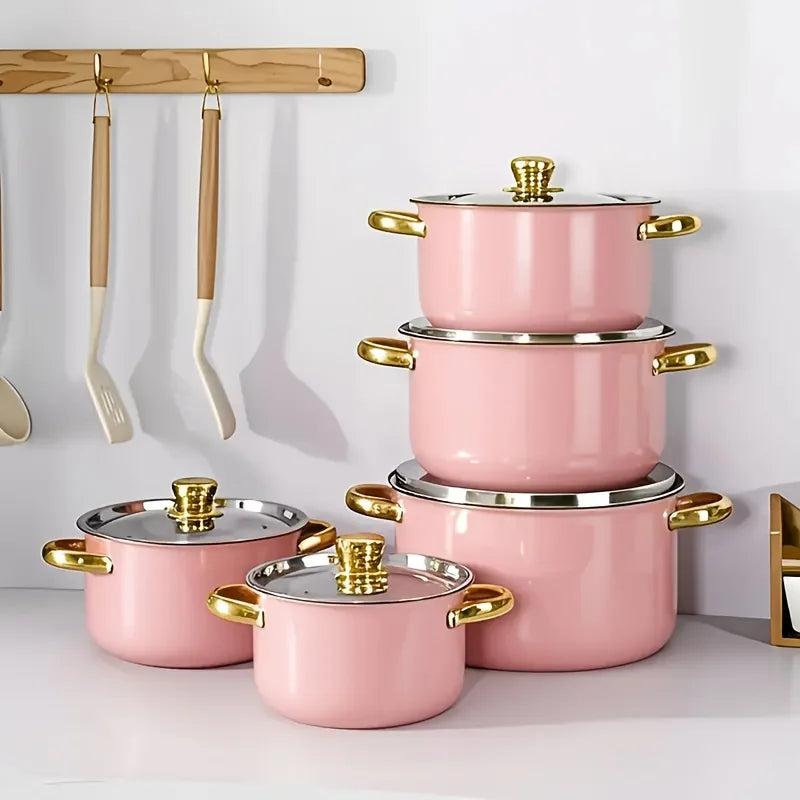 Stainless Steel Cookware Set 12 Piece Nonstick Fry Pan Stockpot Milk Pot Lid
