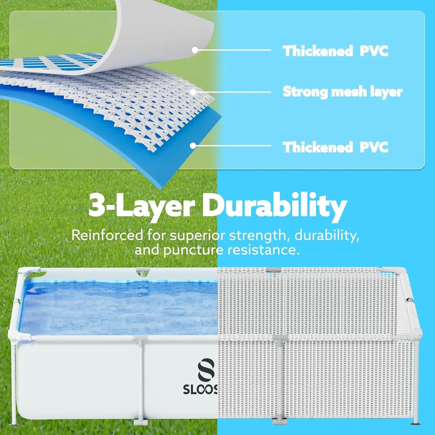 Joyfy Rectangular Above Ground Pool 10x6.8ft 26In Frame Pool Set Filter Pump