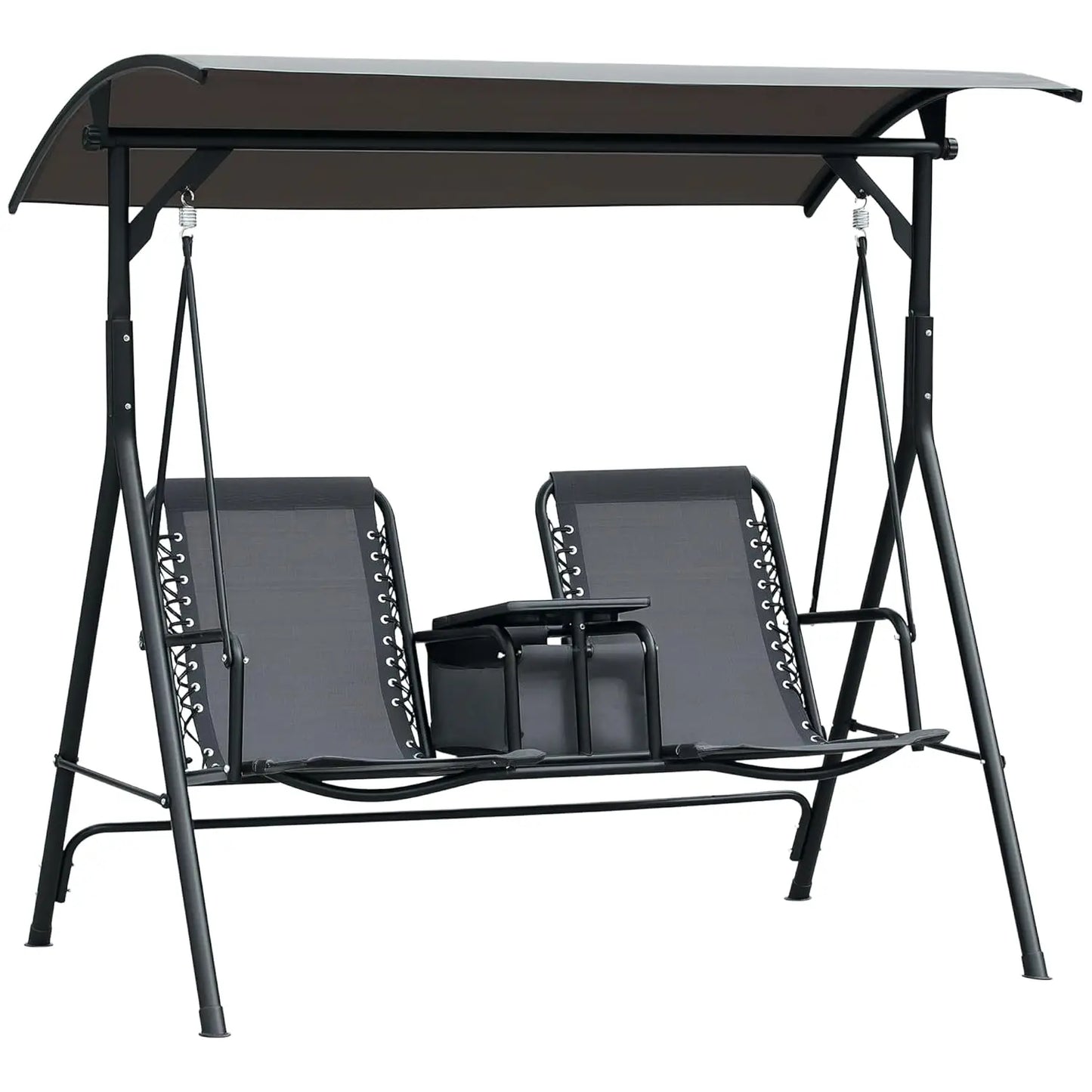Two Seat Outdoor Patio Swing Chair With Canopy Glider Storage Table Cup Holder