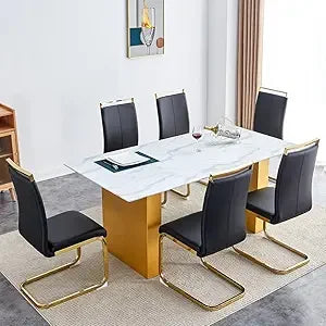 71Inch Glass Dining Table Set For 6 With Tempered Glass